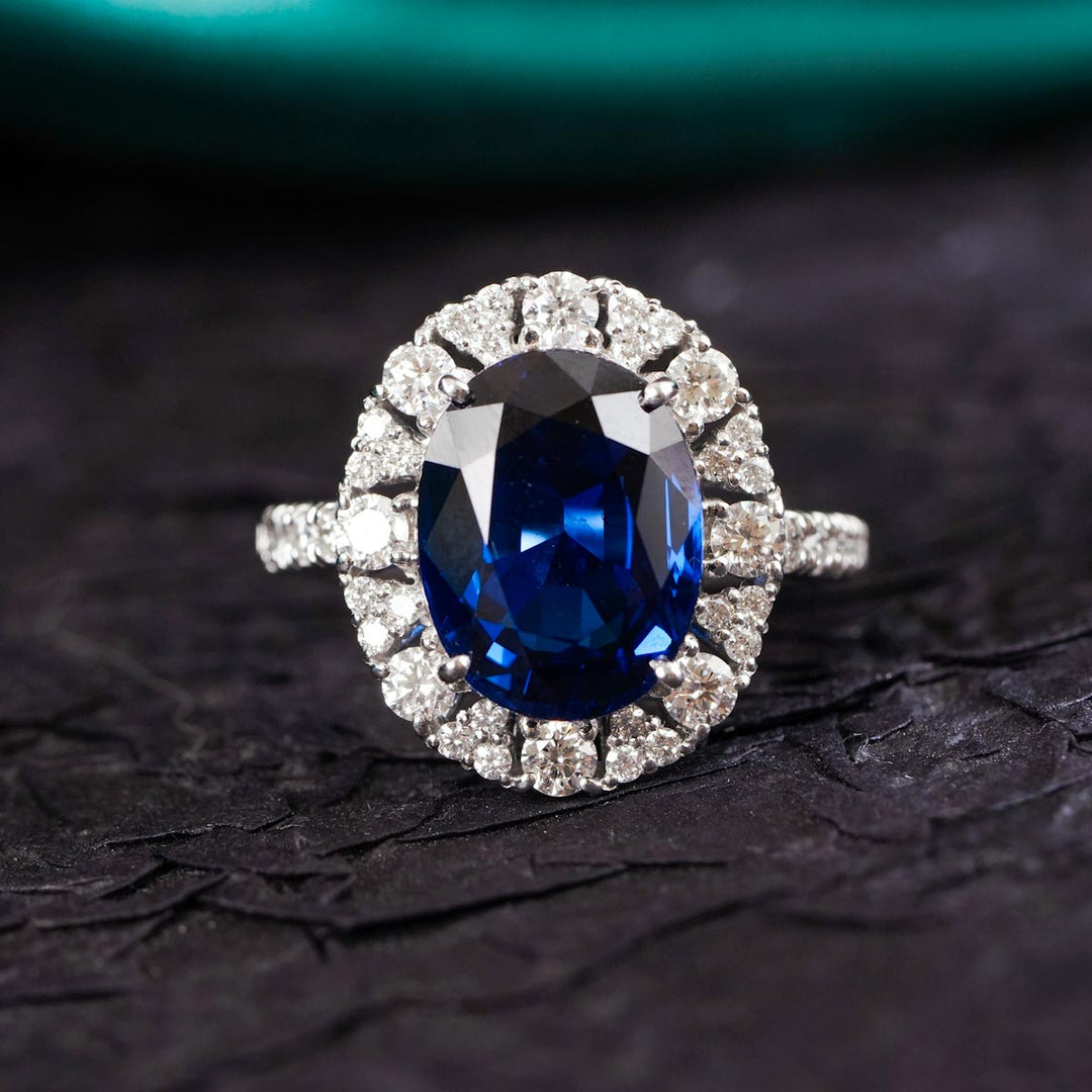 Madagascar Natural Royal Blue Sapphire Stone Ring 6.00ct, Diamond 0.84ct Platinum
