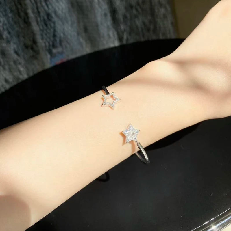 Natural White Diamond Five pointed Star Open Bangle D0.32ct d0.36ct 18K Gold