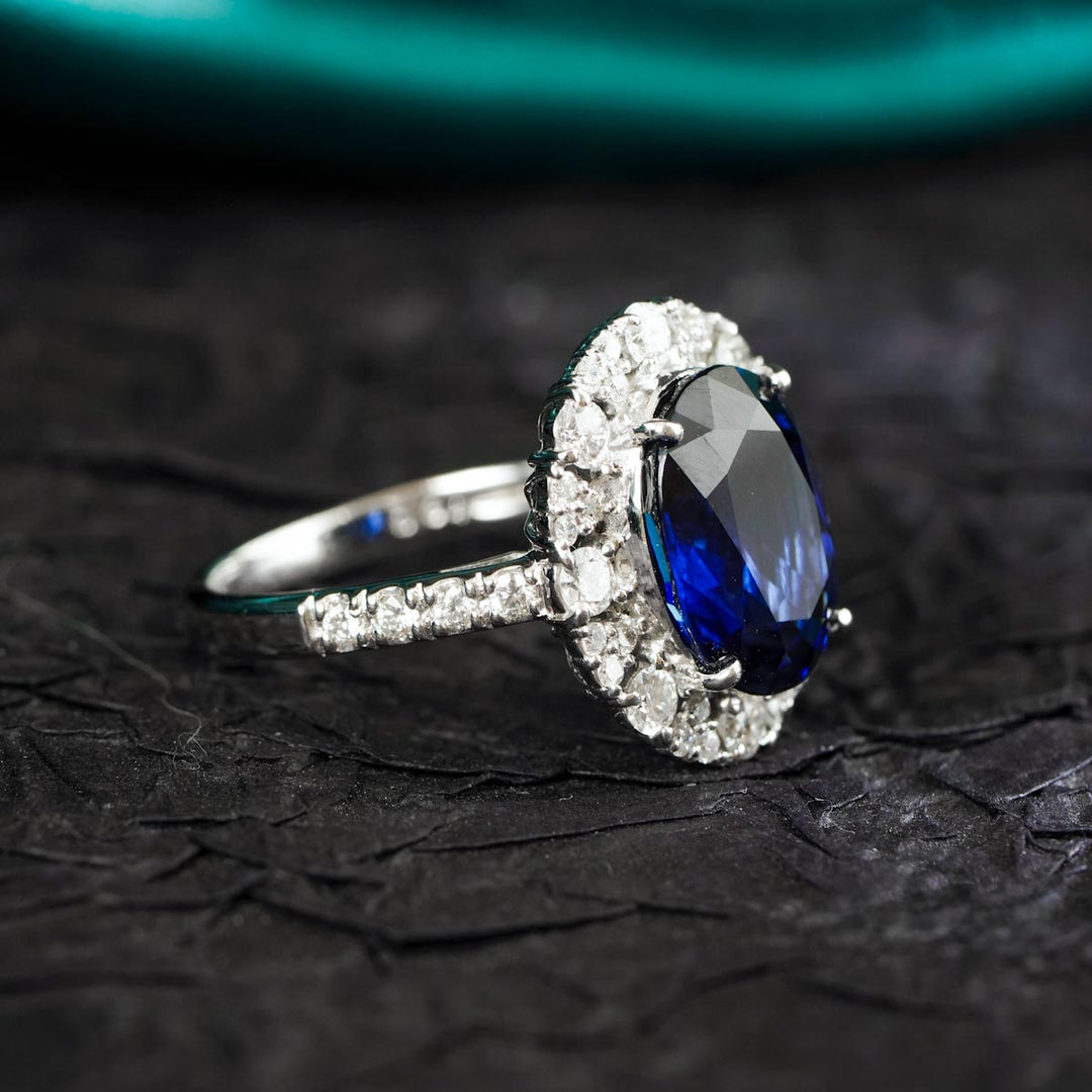 Madagascar Natural Royal Blue Sapphire Stone Ring 6.00ct, Diamond 0.84ct Platinum