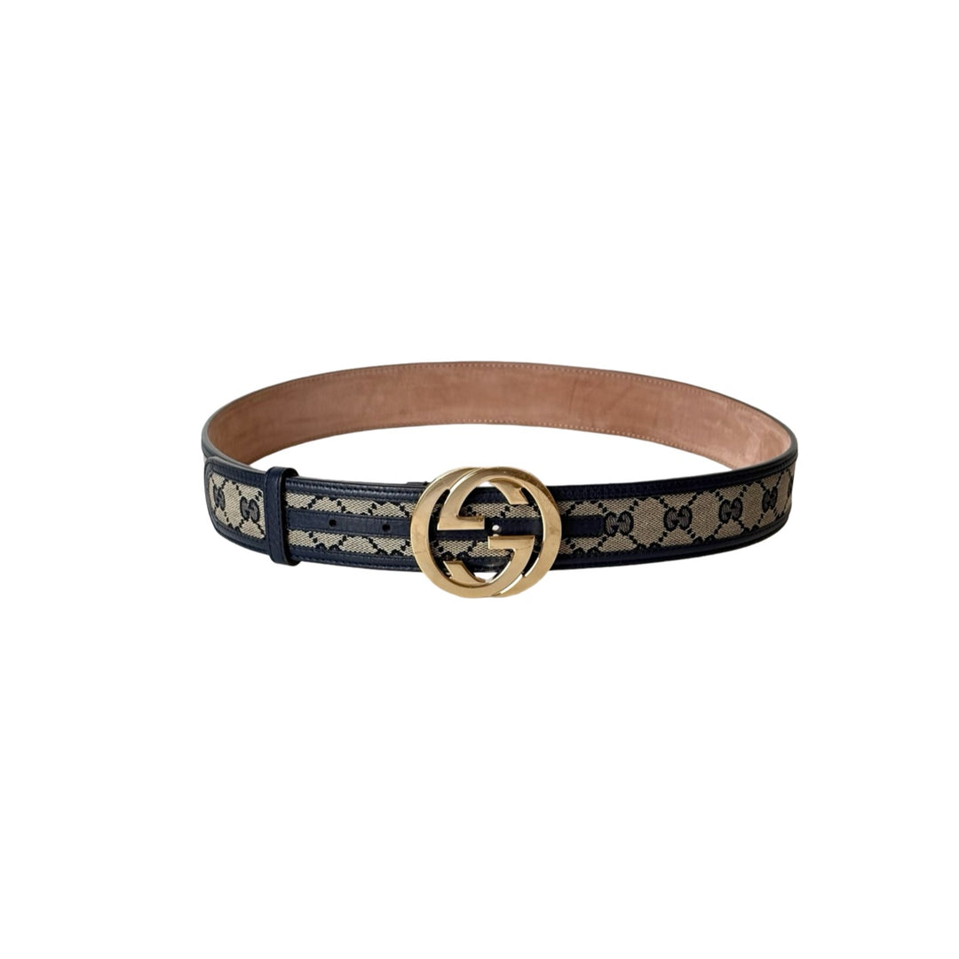 Pre-owned Gucci GG Logo Belt Supreme Canvas in Navy, Beige