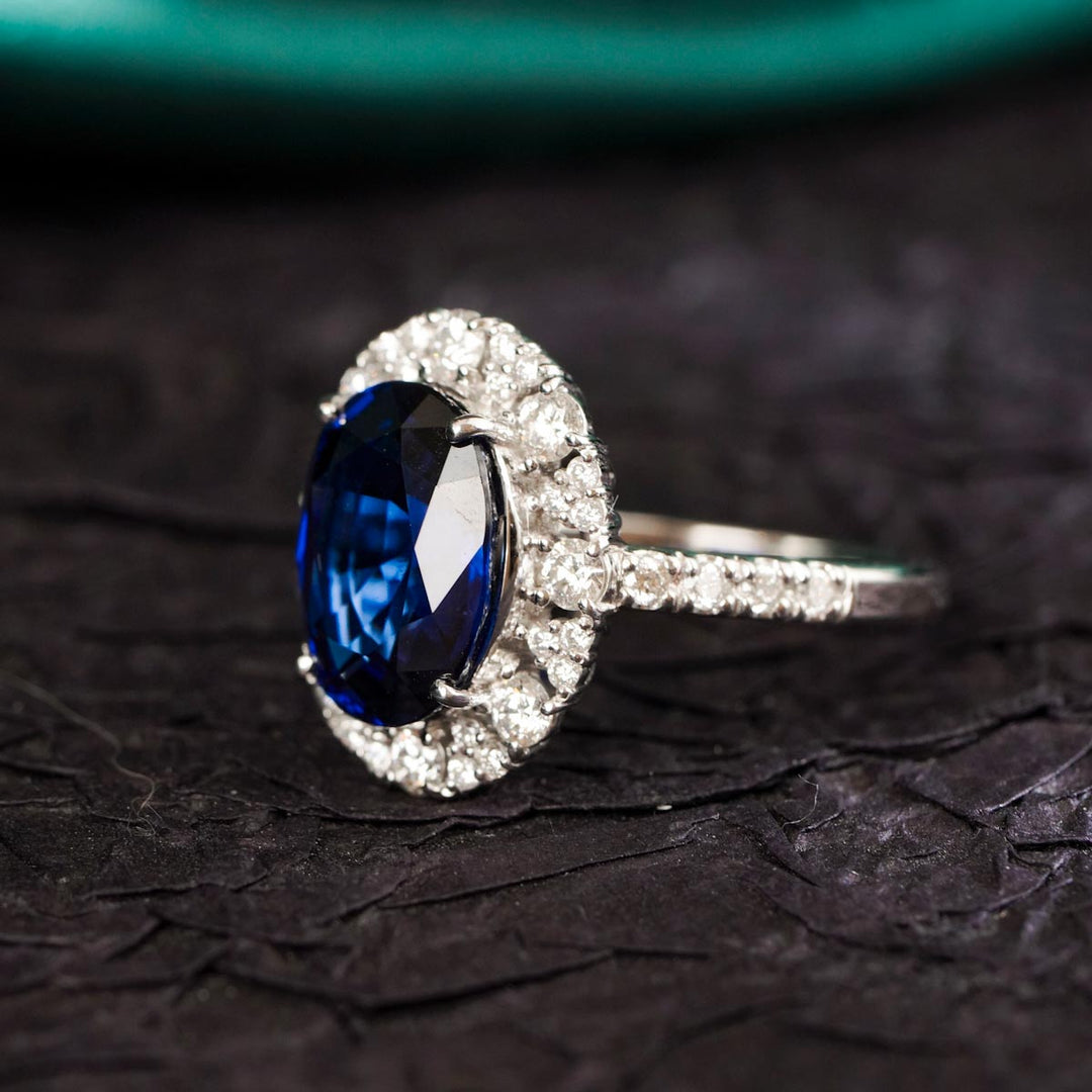Madagascar Natural Royal Blue Sapphire Stone Ring 6.00ct, Diamond 0.84ct Platinum