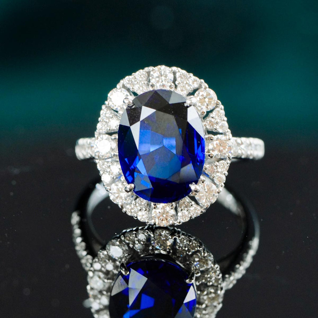 Madagascar Natural Royal Blue Sapphire Stone Ring 6.00ct, Diamond 0.84ct Platinum