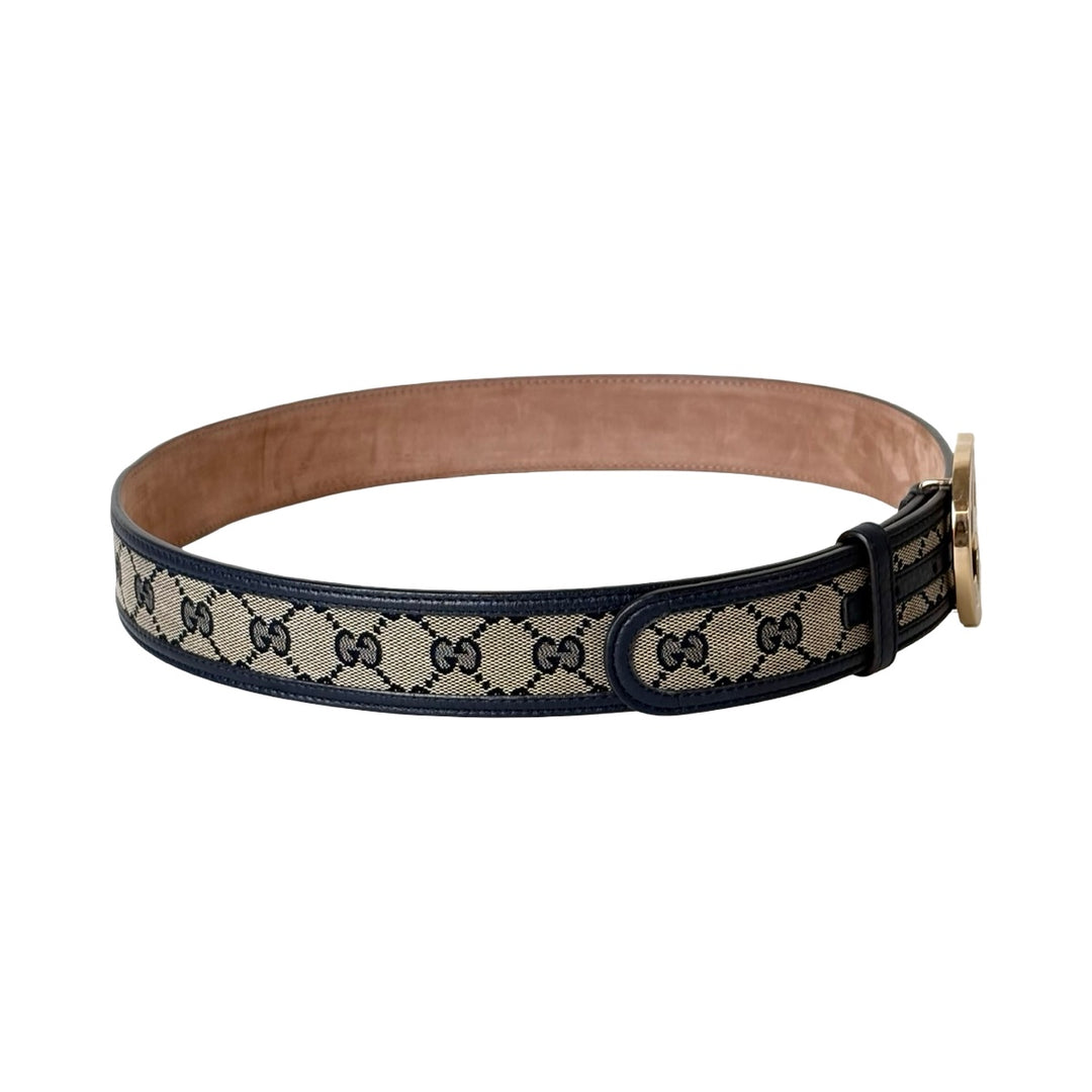 Pre-owned Gucci GG Logo Belt Supreme Canvas in Navy, Beige - photo 4