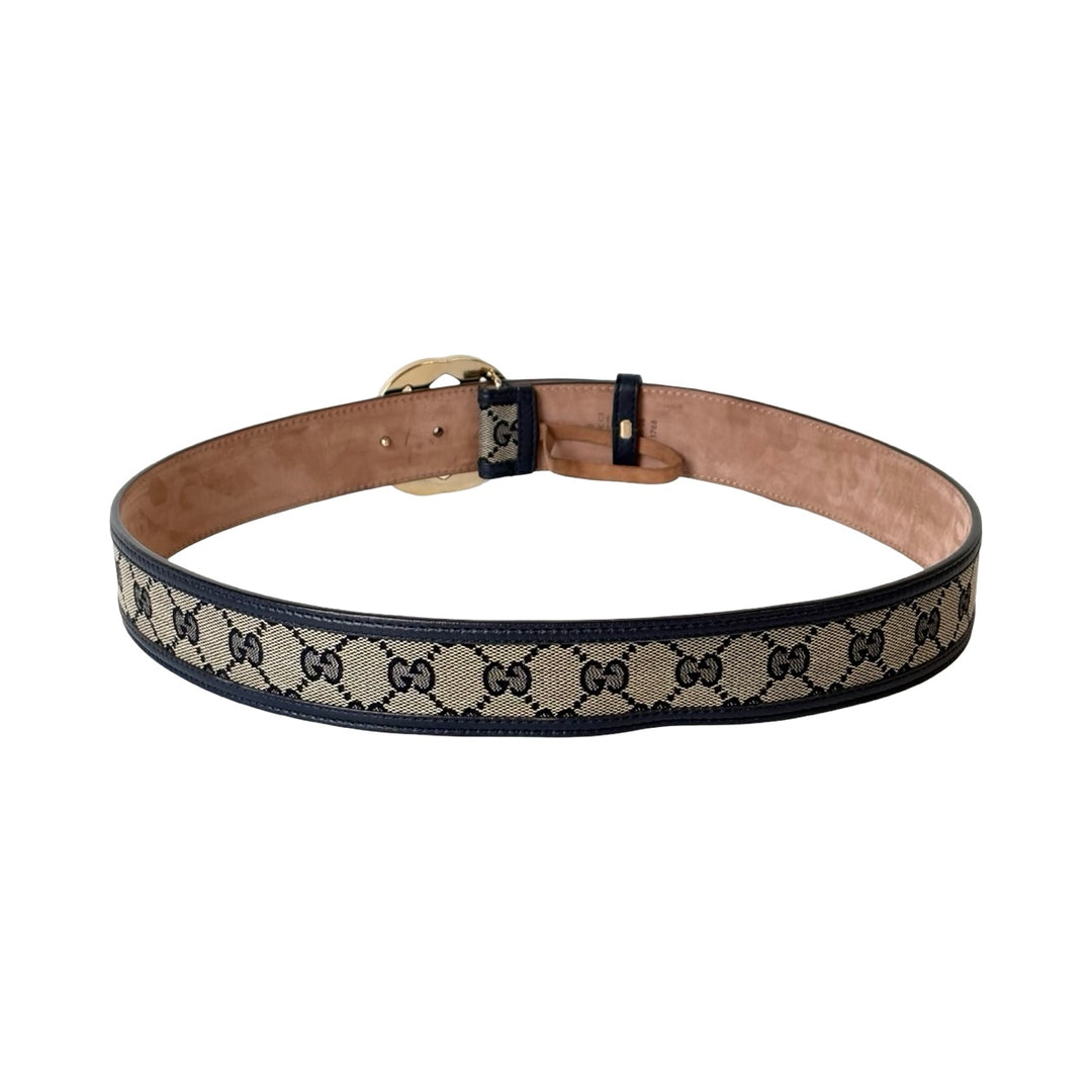 Pre-owned Gucci GG Logo Belt Supreme Canvas in Navy, Beige - photo 3