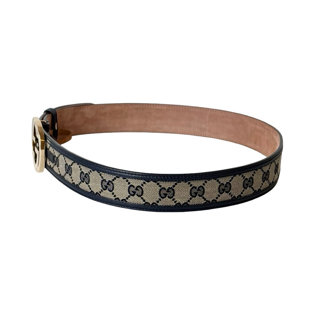 Pre-owned Gucci GG Logo Belt Supreme Canvas in Navy, Beige - photo 2