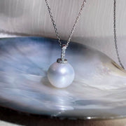 Natural South Sea White Pearl Diamond Necklace 13.3mm d0.104ct,18K