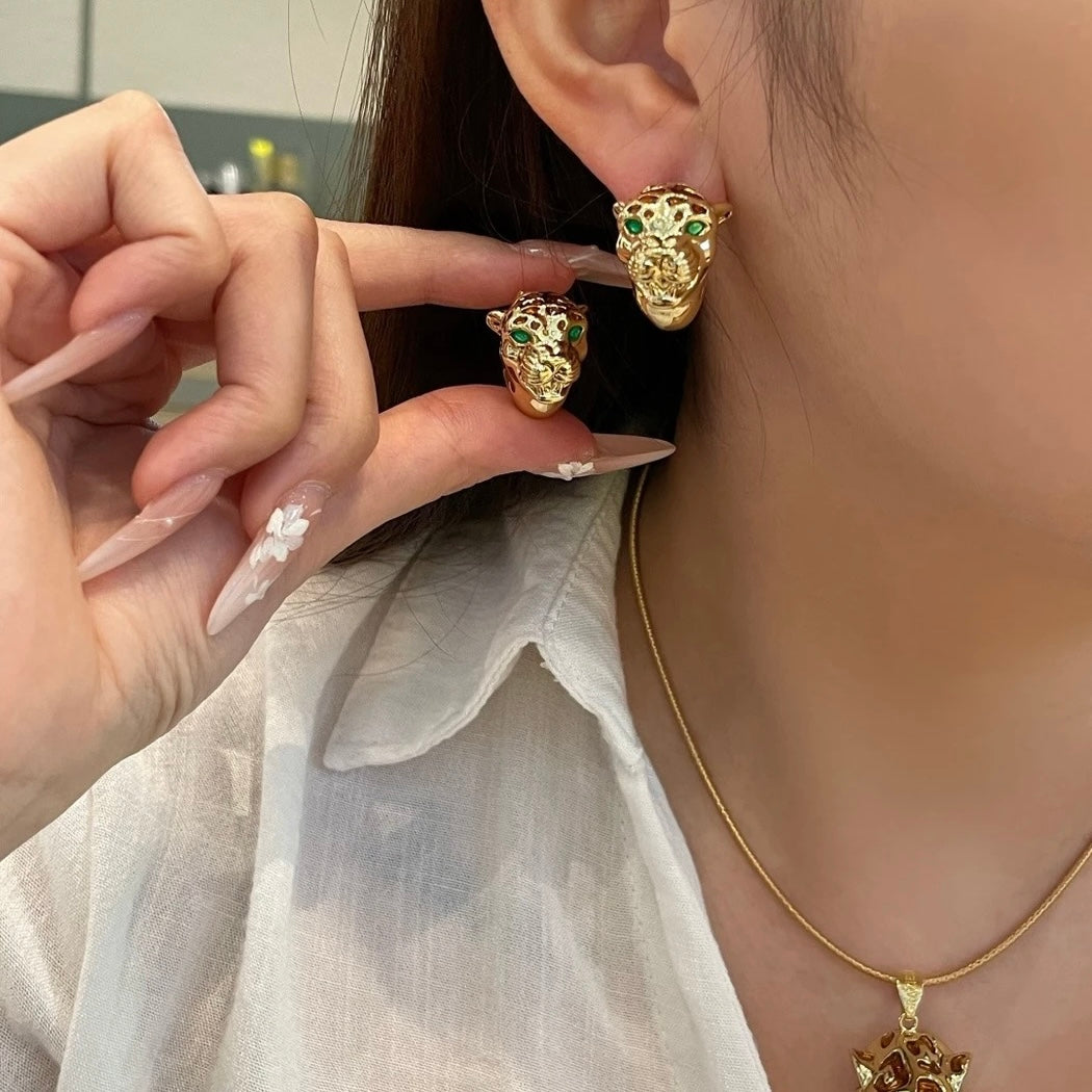 18K Solid Yellow Gold Panther Earrings,Made in Italy 3.35g