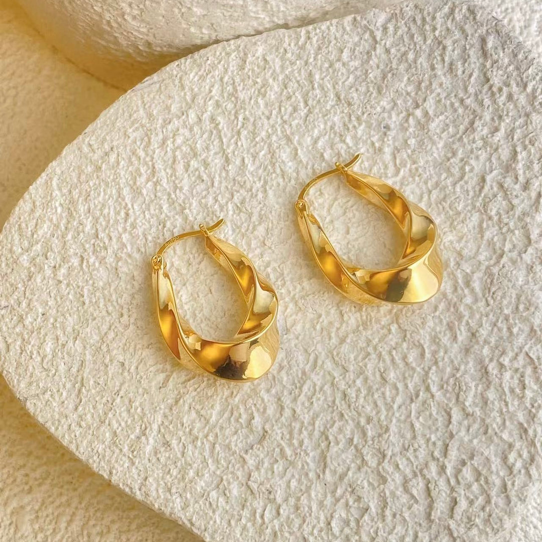 18K Solid Yellow Gold Hoop Earrings,GRC