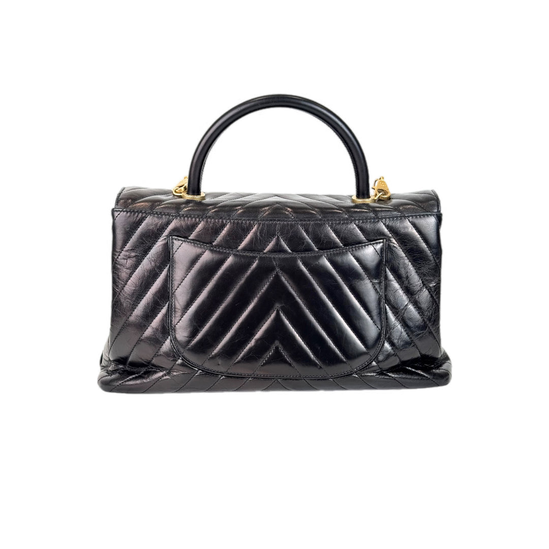 Chanel Coco Handle Black/Gold Medium Aged Calfskin Bag