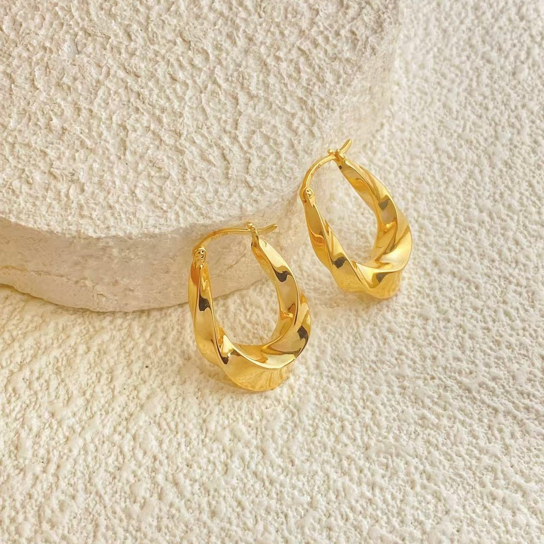 18K Solid Yellow Gold Hoop Earrings,GRC