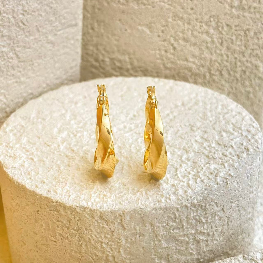 18K Solid Yellow Gold Hoop Earrings,GRC