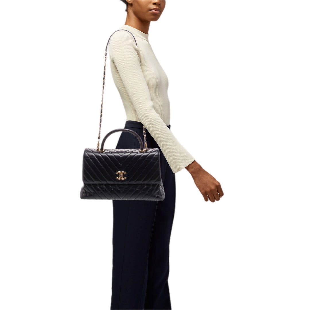 Chanel Coco Handle Black/Gold Medium Aged Calfskin Bag