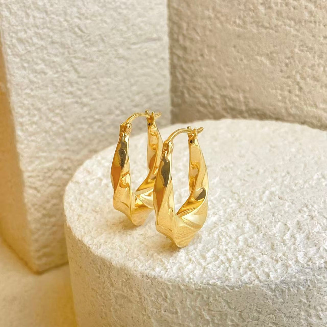 18K Solid Yellow Gold Hoop Earrings,GRC