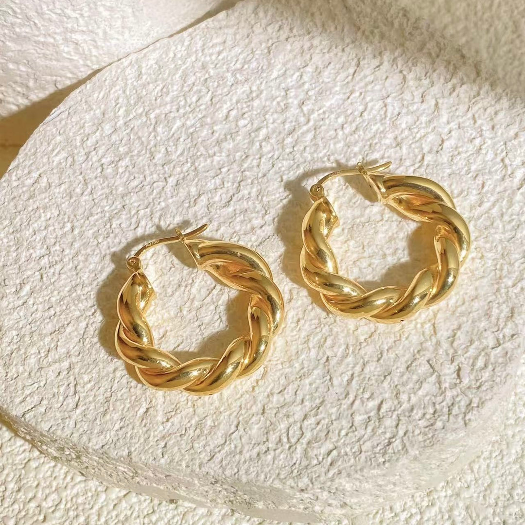 Plain 18k Yellow Gold Polished Twist Hoop Earrings