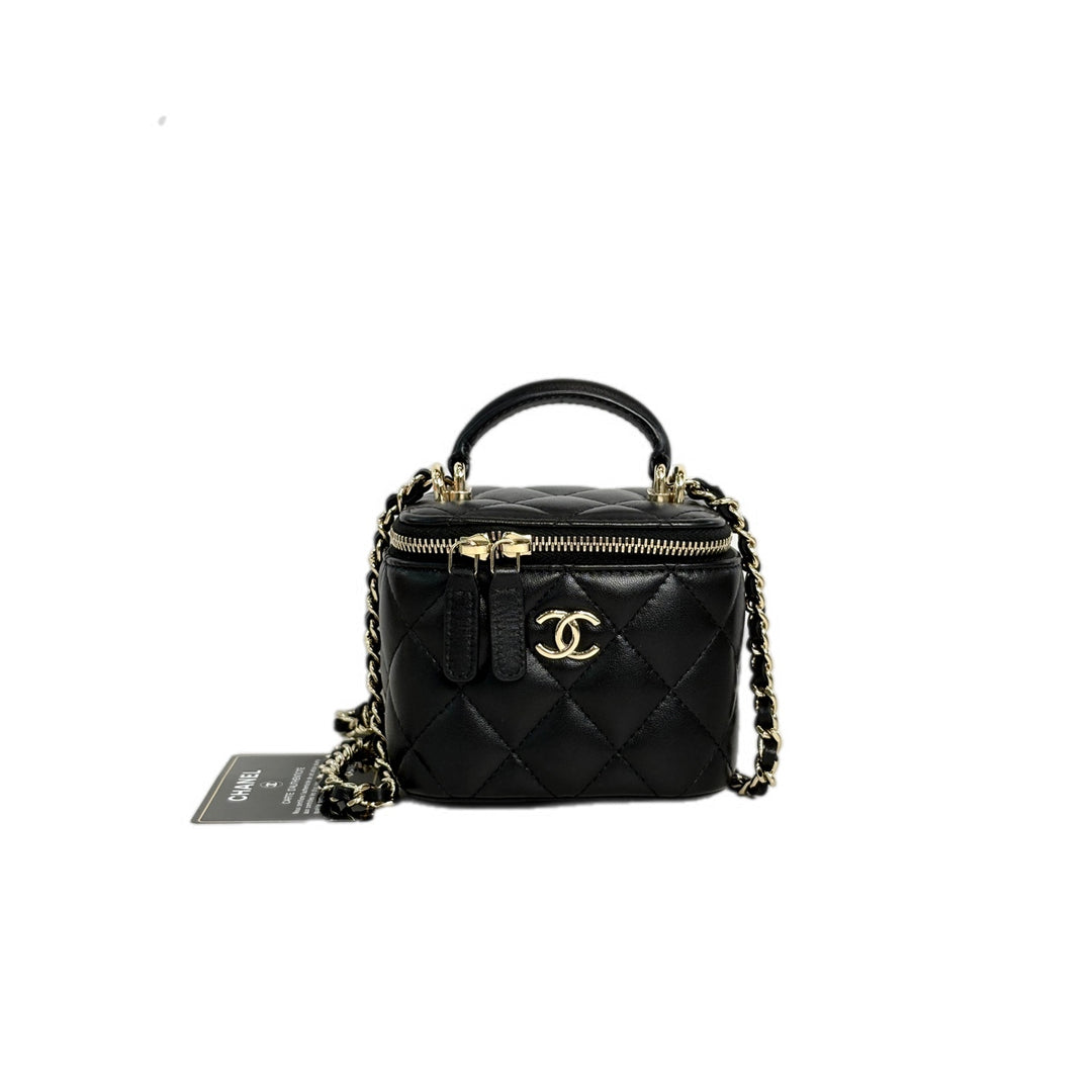 Chanel Black Lambskin Mini Vanity Box with Top Handle