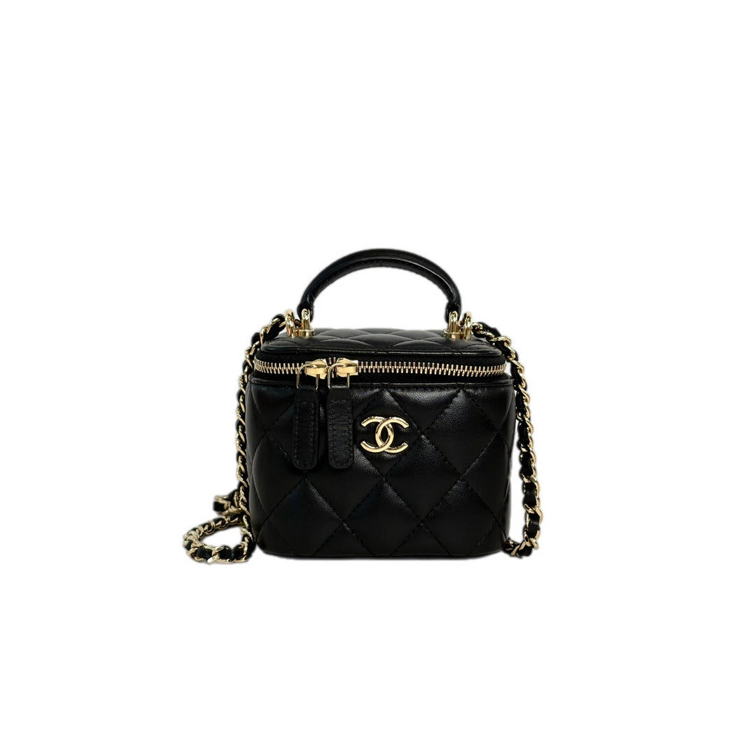 Chanel Black Lambskin Mini Vanity Box with Top Handle