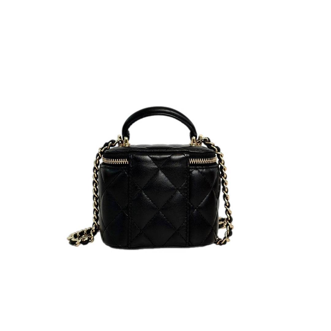 Chanel Black Lambskin Mini Vanity Box with Top Handle