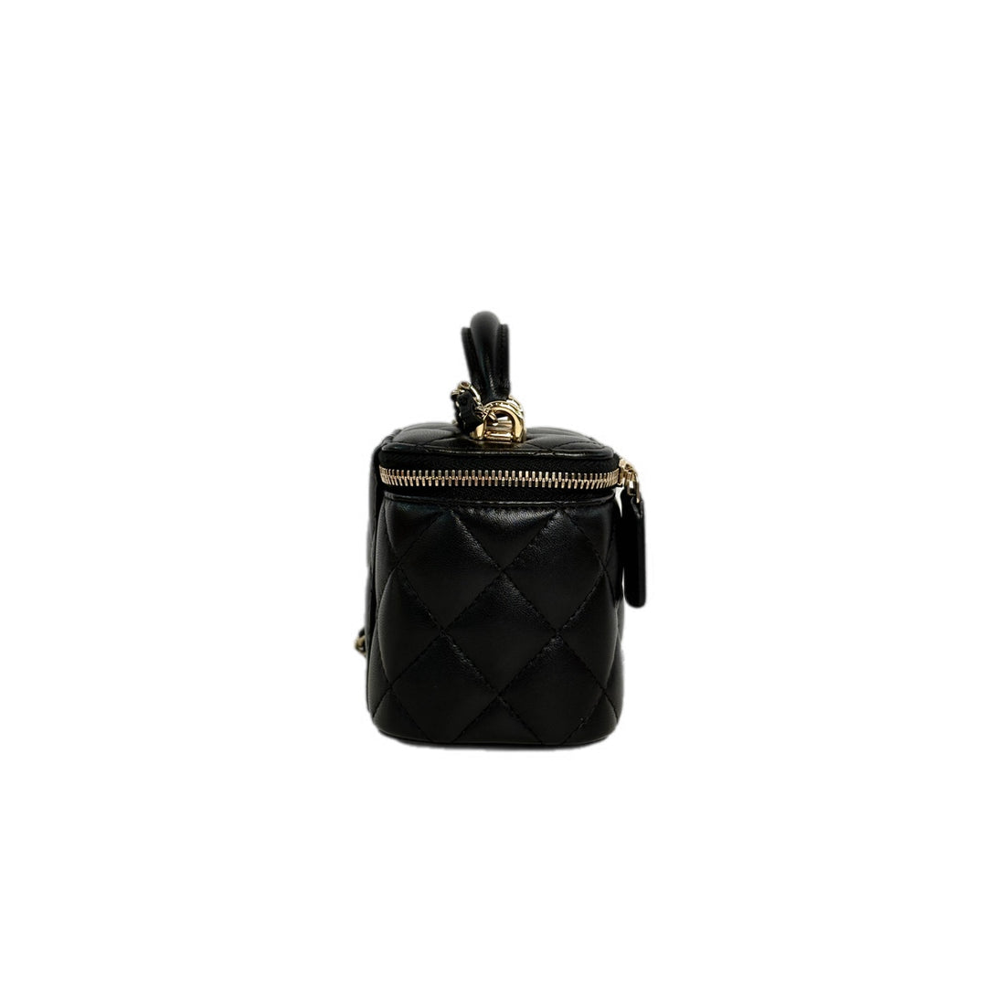 Chanel Black Lambskin Mini Vanity Box with Top Handle