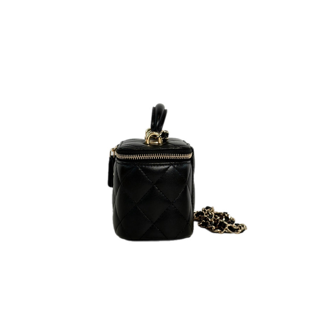 Chanel Black Lambskin Mini Vanity Box with Top Handle