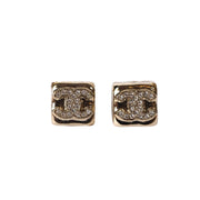 Pre-owned Chanel 24C Mini Square CC Earring in Gold Metal, Crystal
