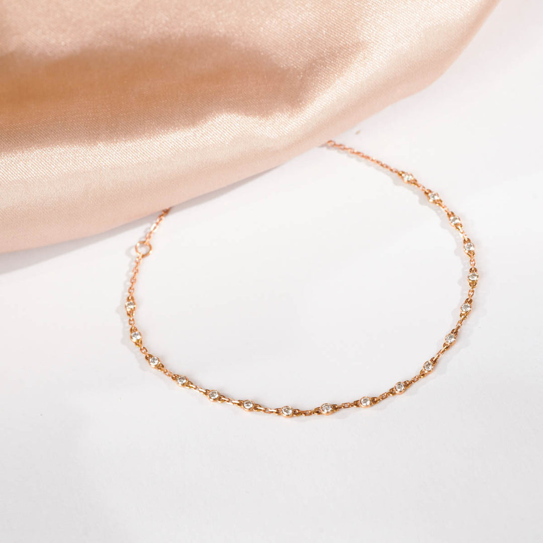Natural White Diamond Bracelet Babysbreath D0.32ct, 18K Gold