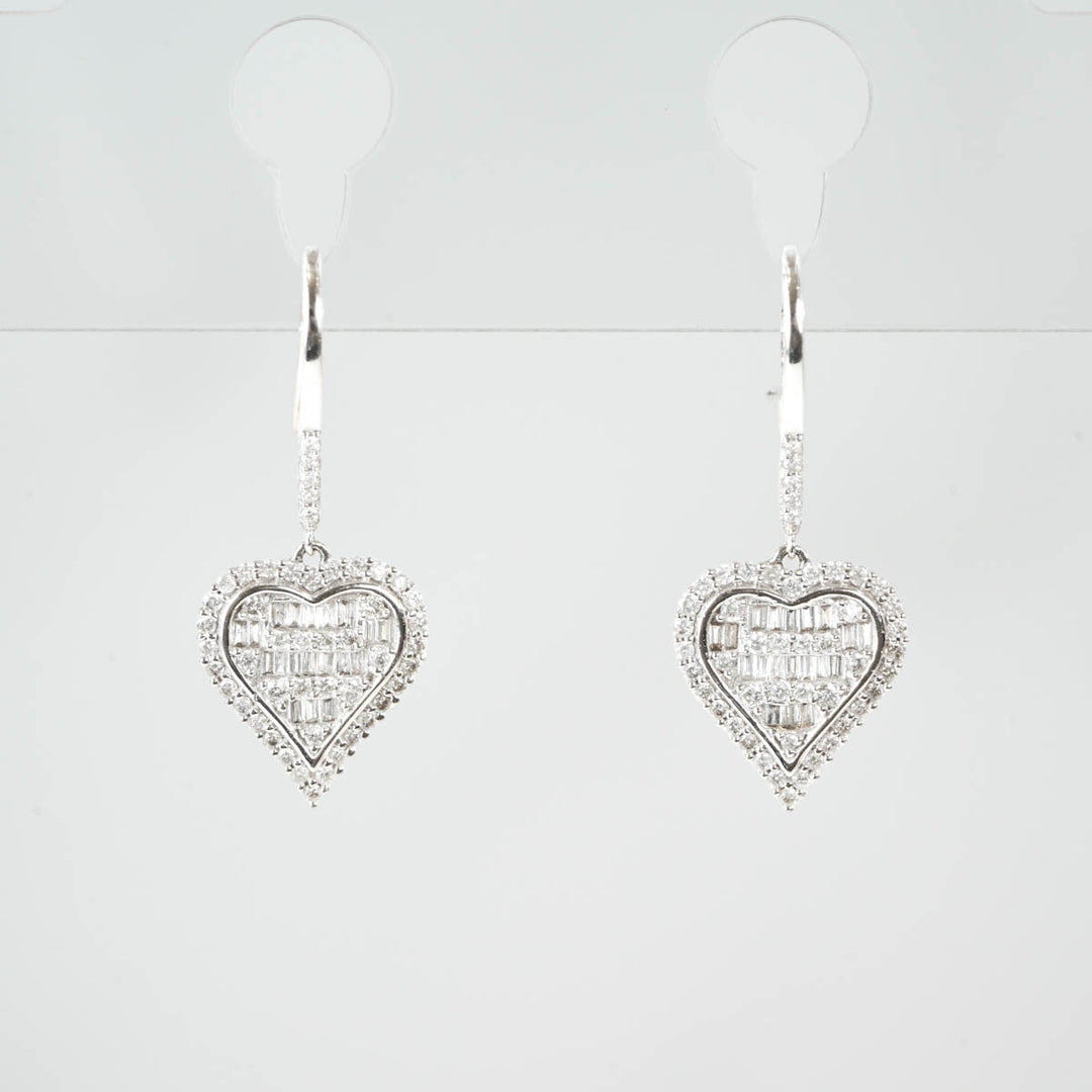 Natural White Diamond Heart Ear Hook D0.50ct, 18K Gold