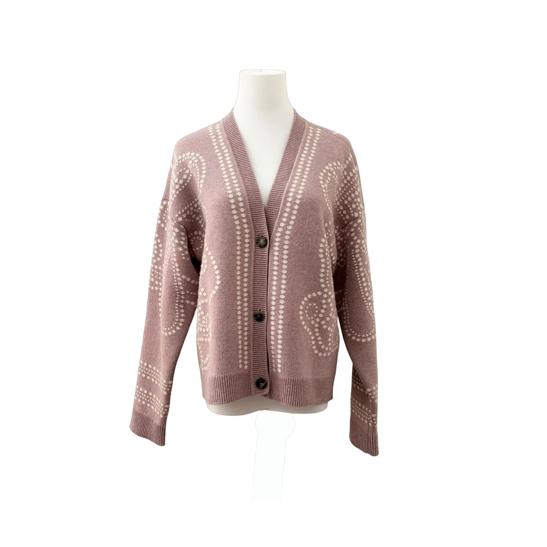 Hermes Pink Cashmere Embroidered Cardigan #36