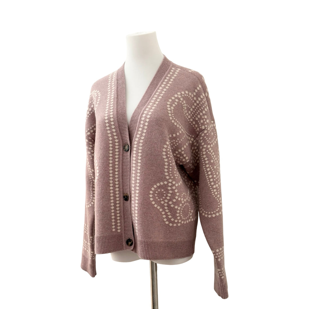 Hermes Pink Cashmere Embroidered Cardigan #36