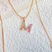 Natural Multi-colored Sapphire Letter-M Necklace D0.29ct. 18K