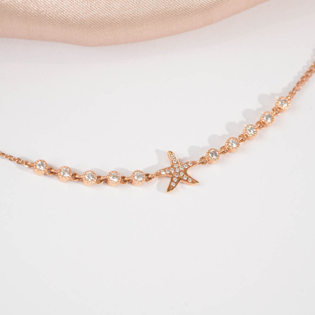 Natural White Diamond Starfish Bracelet D0.072ct, 18K Gold