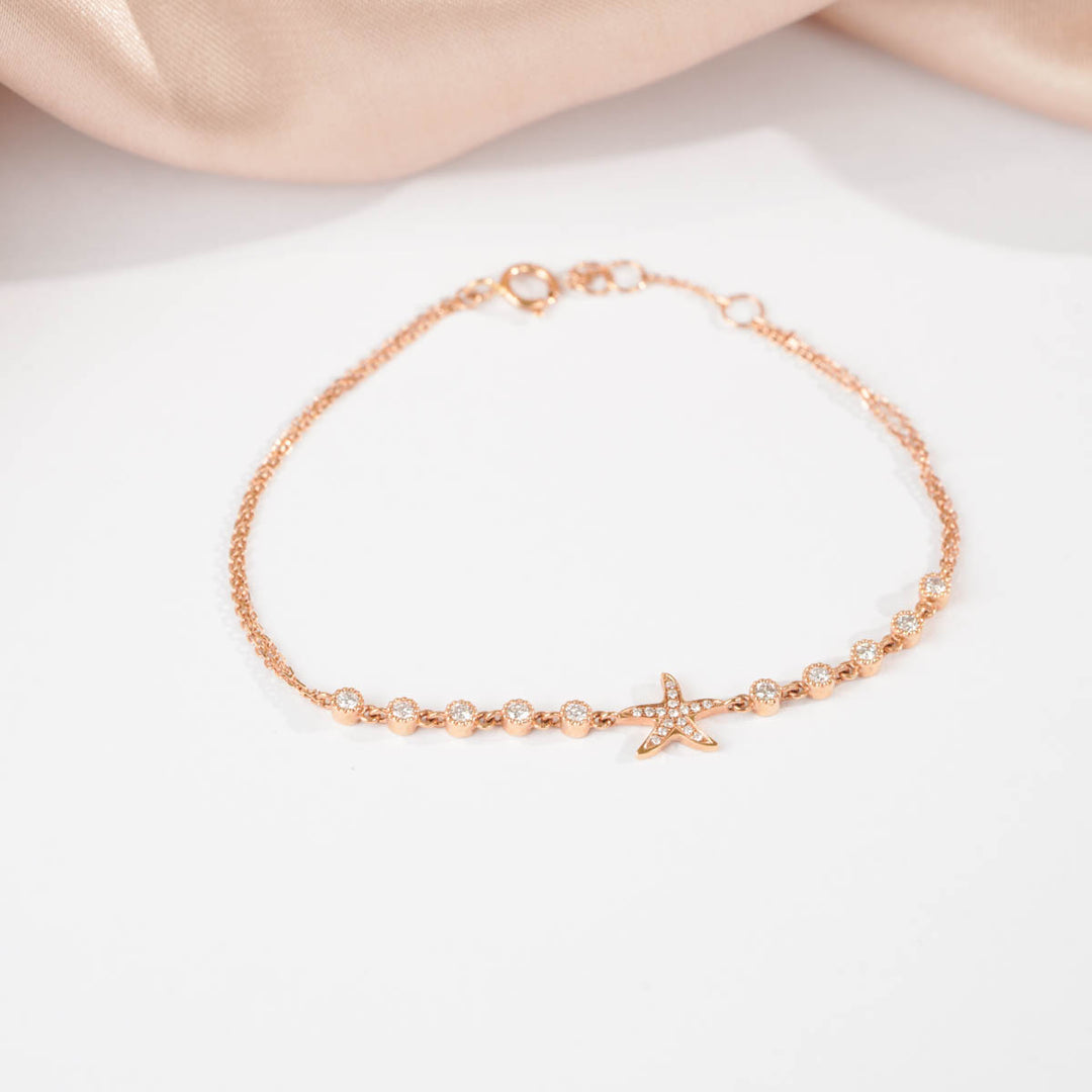Natural White Diamond Starfish Bracelet D0.072ct, 18K Gold