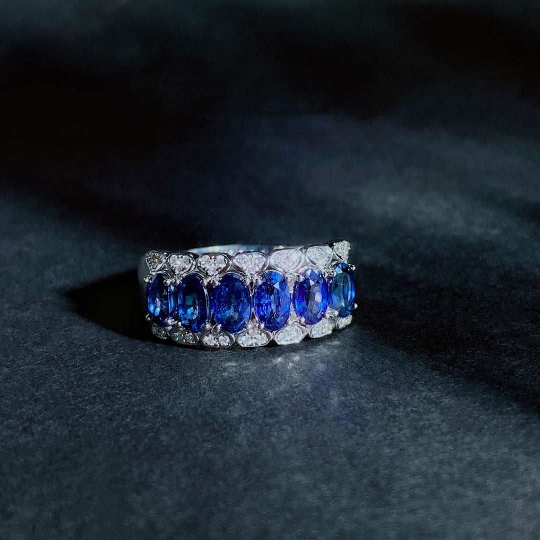 Natural Blue Sapphire Wide Eternity Ring D1.86ct d0.12ct,18K