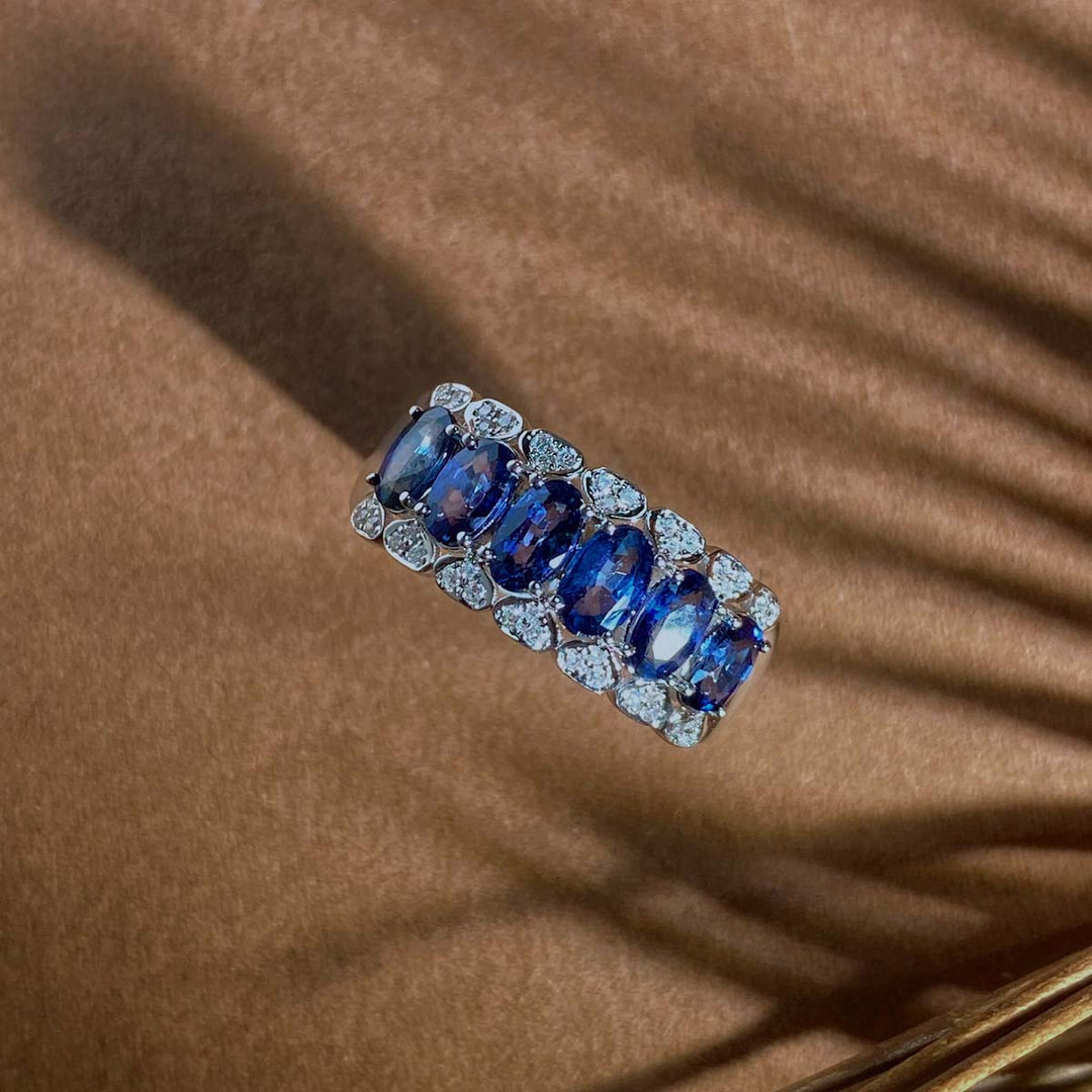 Natural Blue Sapphire Wide Eternity Ring D1.86ct d0.12ct,18K
