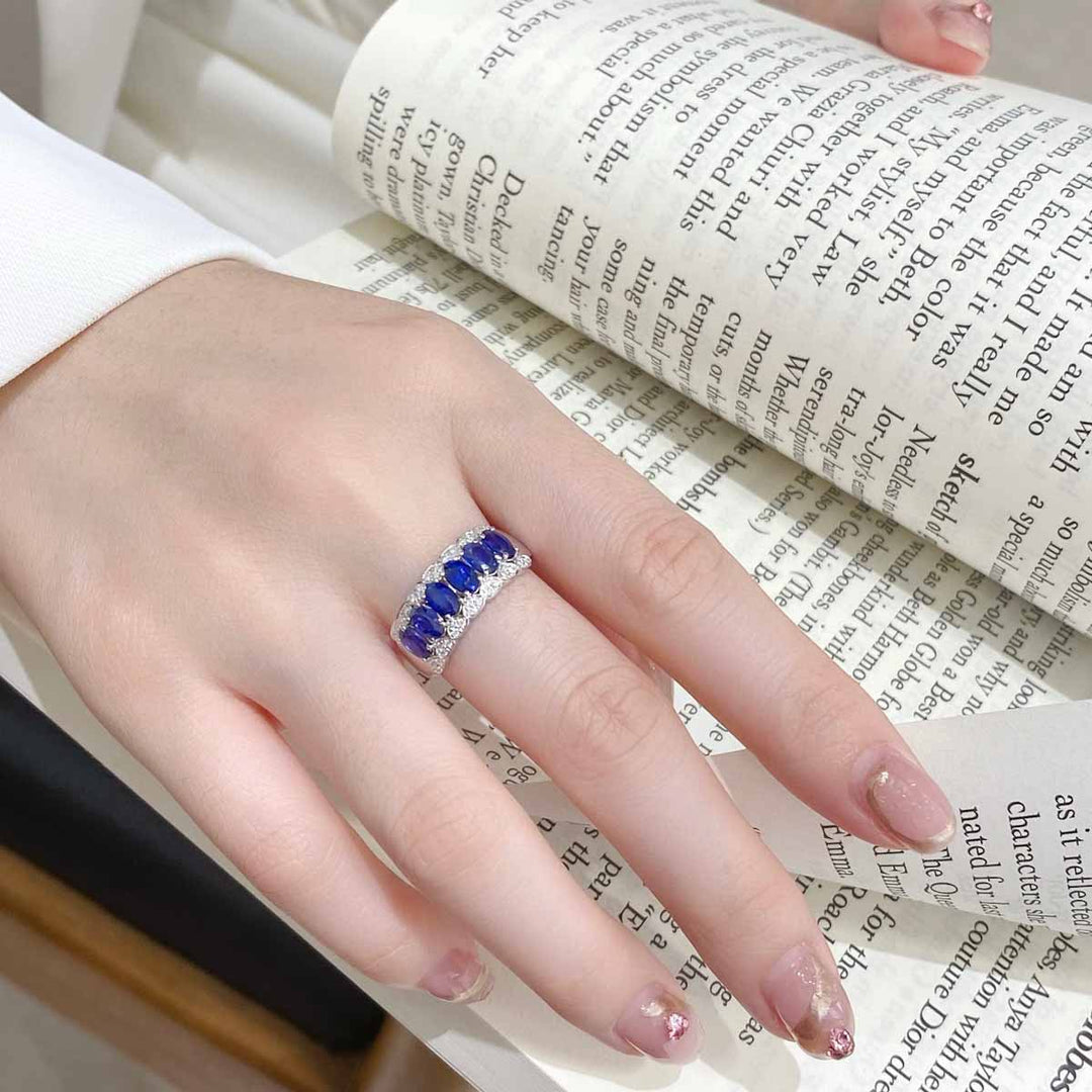 Natural Blue Sapphire Wide Eternity Ring D1.86ct d0.12ct,18K