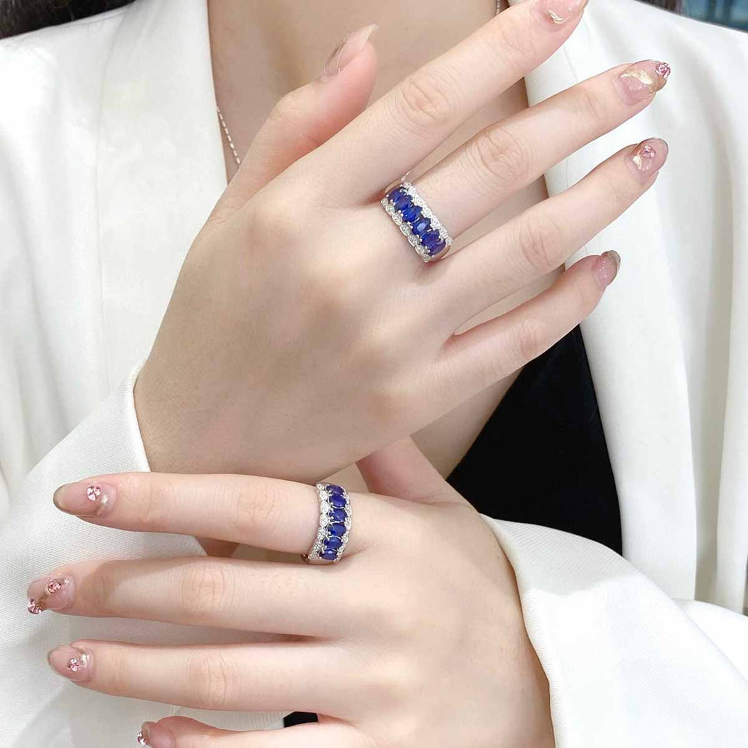 Natural Blue Sapphire Wide Eternity Ring D1.86ct d0.12ct,18K