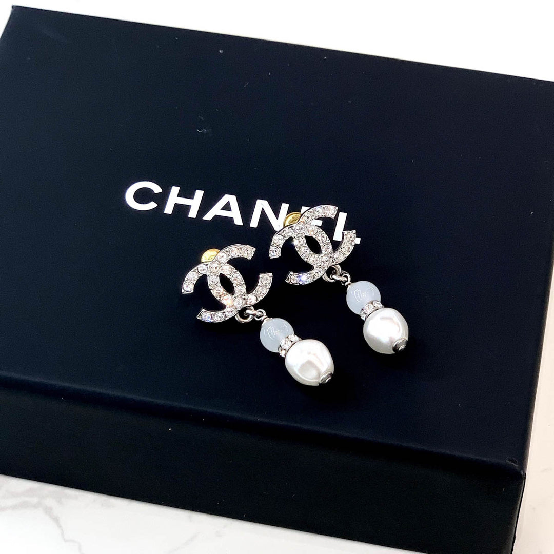 Chanel 25C CC Crystal Pearl Drop Earring