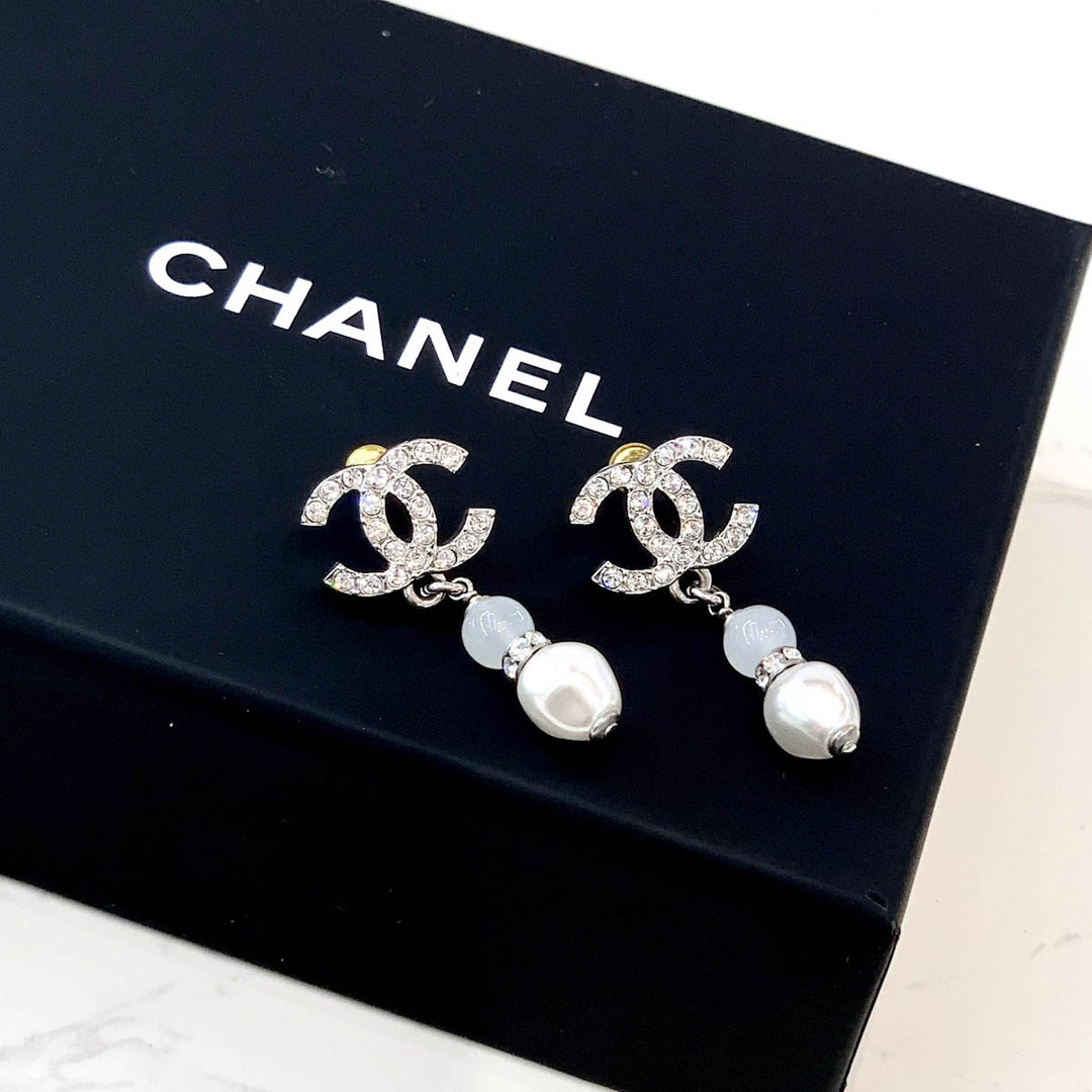 Chanel 25C CC Crystal Pearl Drop Earring