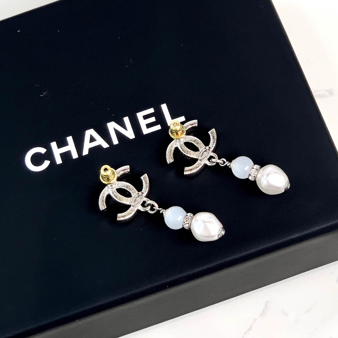 Chanel 25C CC Crystal Pearl Drop Earring
