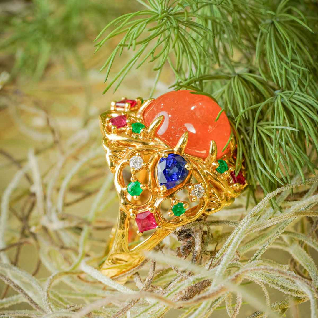 Natural Hessonite Garnet Cabochon Ring D8.47 d1.7ct 18K