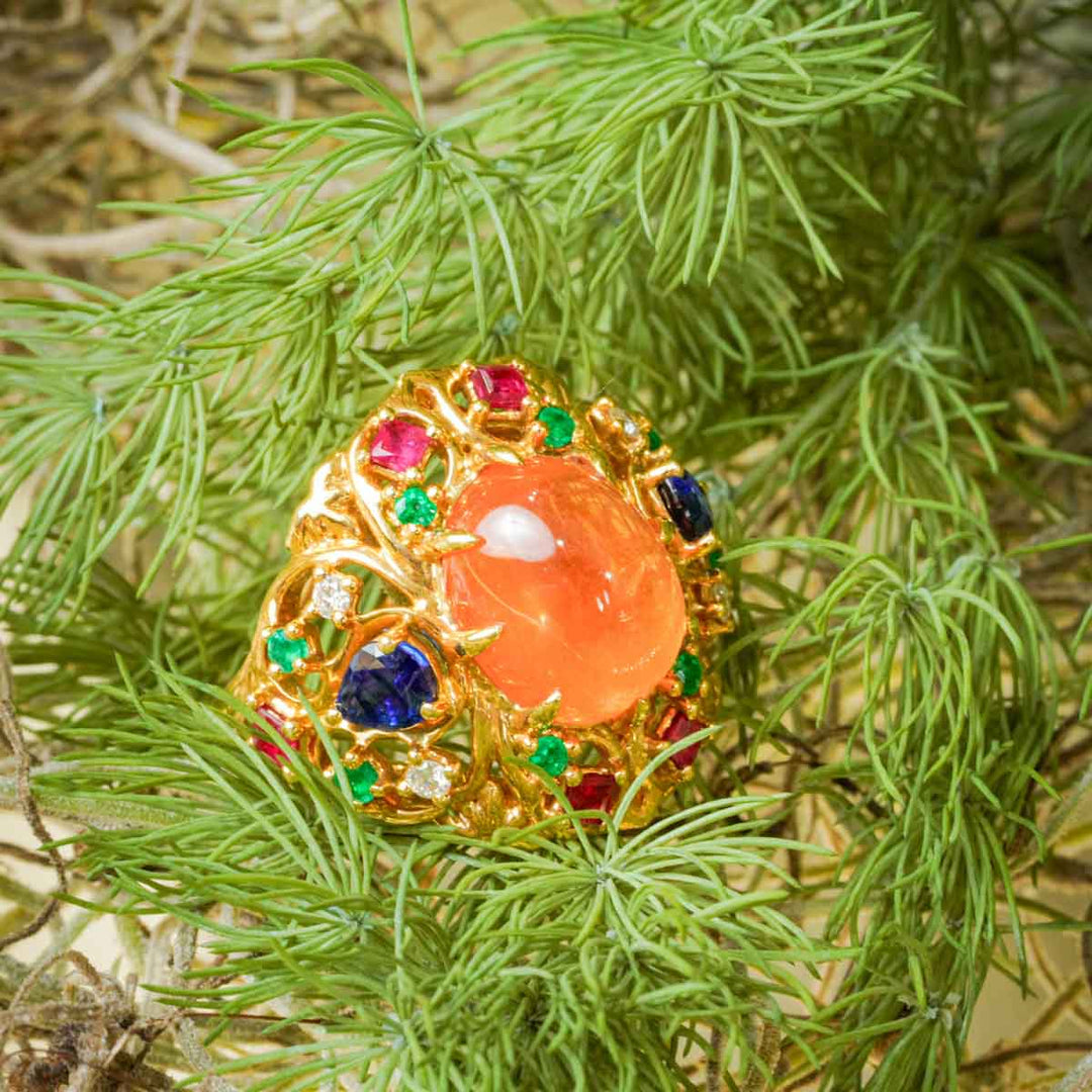 Natural Hessonite Garnet Cabochon Ring D8.47 d1.7ct 18K