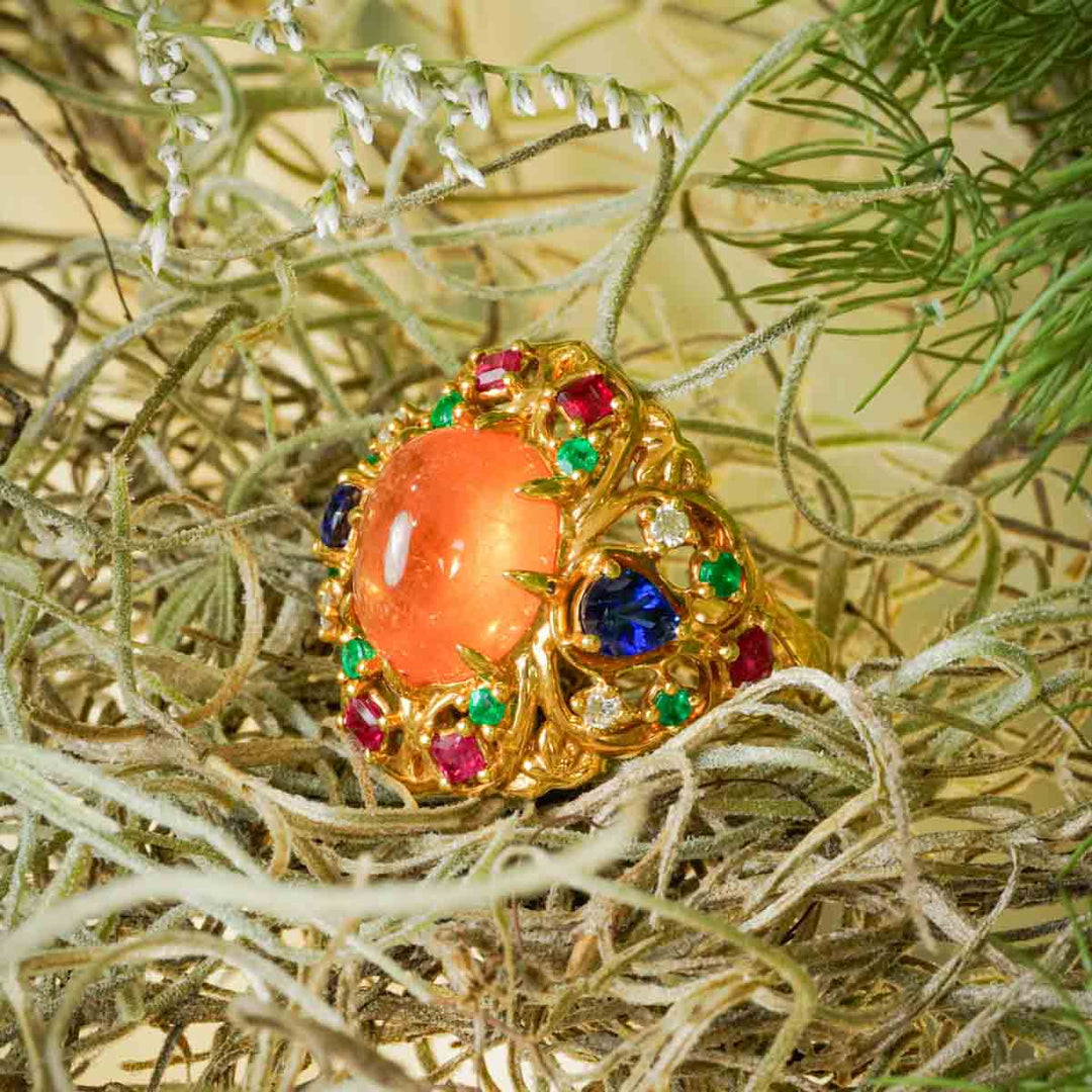 Natural Hessonite Garnet Cabochon Ring D8.47 d1.7ct 18K