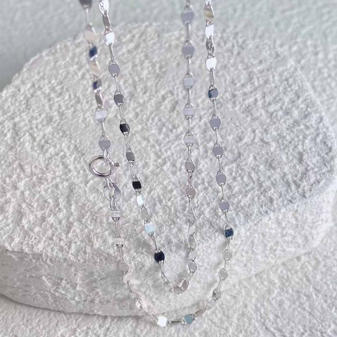18K Solid White Gold Tile Chain,45cm,2.06-2.09g