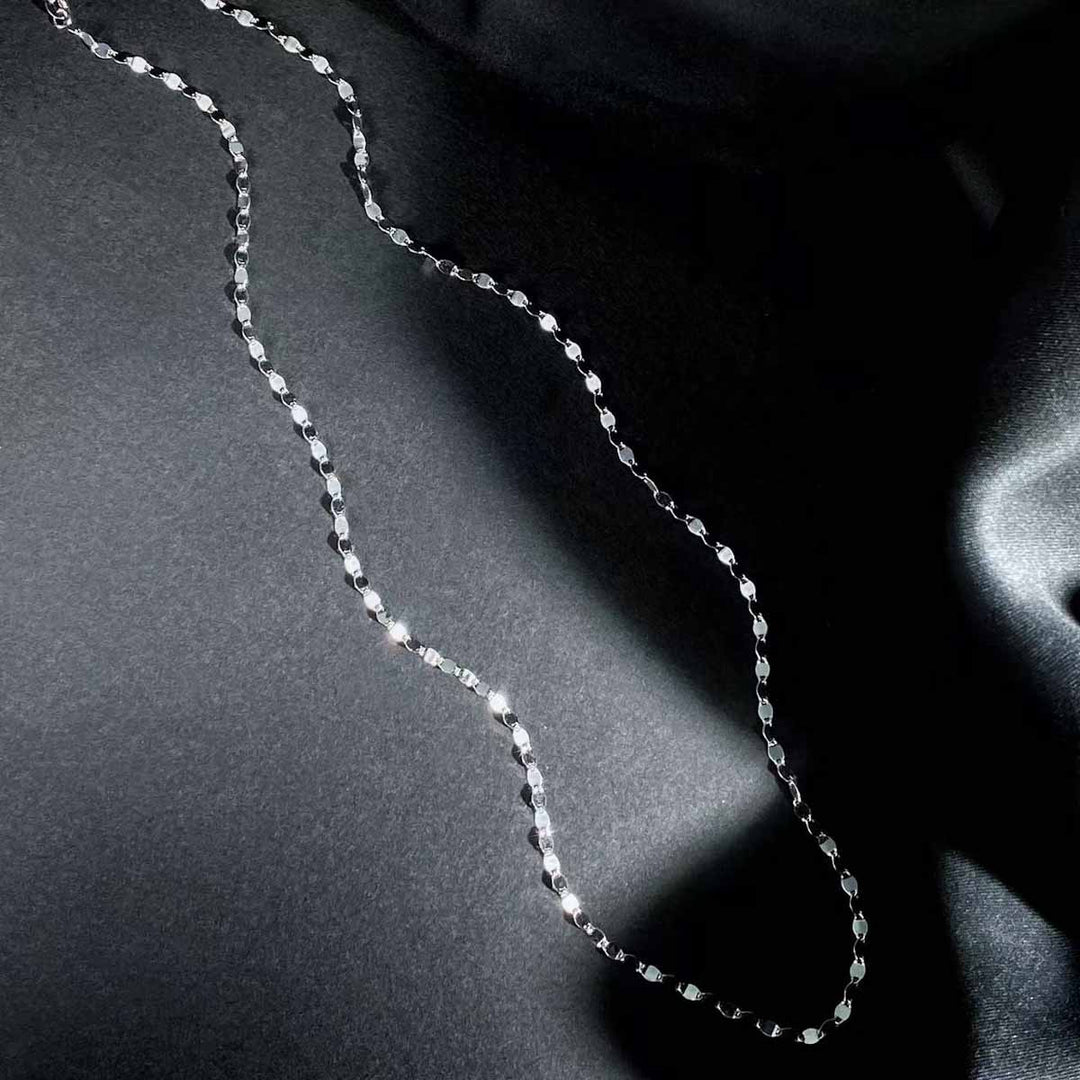 18K Solid White Gold Tile Chain,45cm,2.06-2.09g