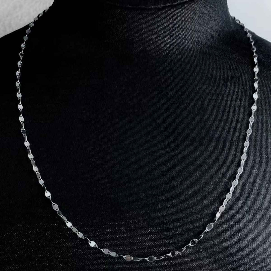 18K Solid White Gold Tile Chain,45cm,2.06-2.09g