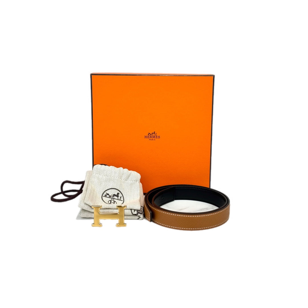 Hermes H Buckle Gold/Noir Reversible Belt 70CM