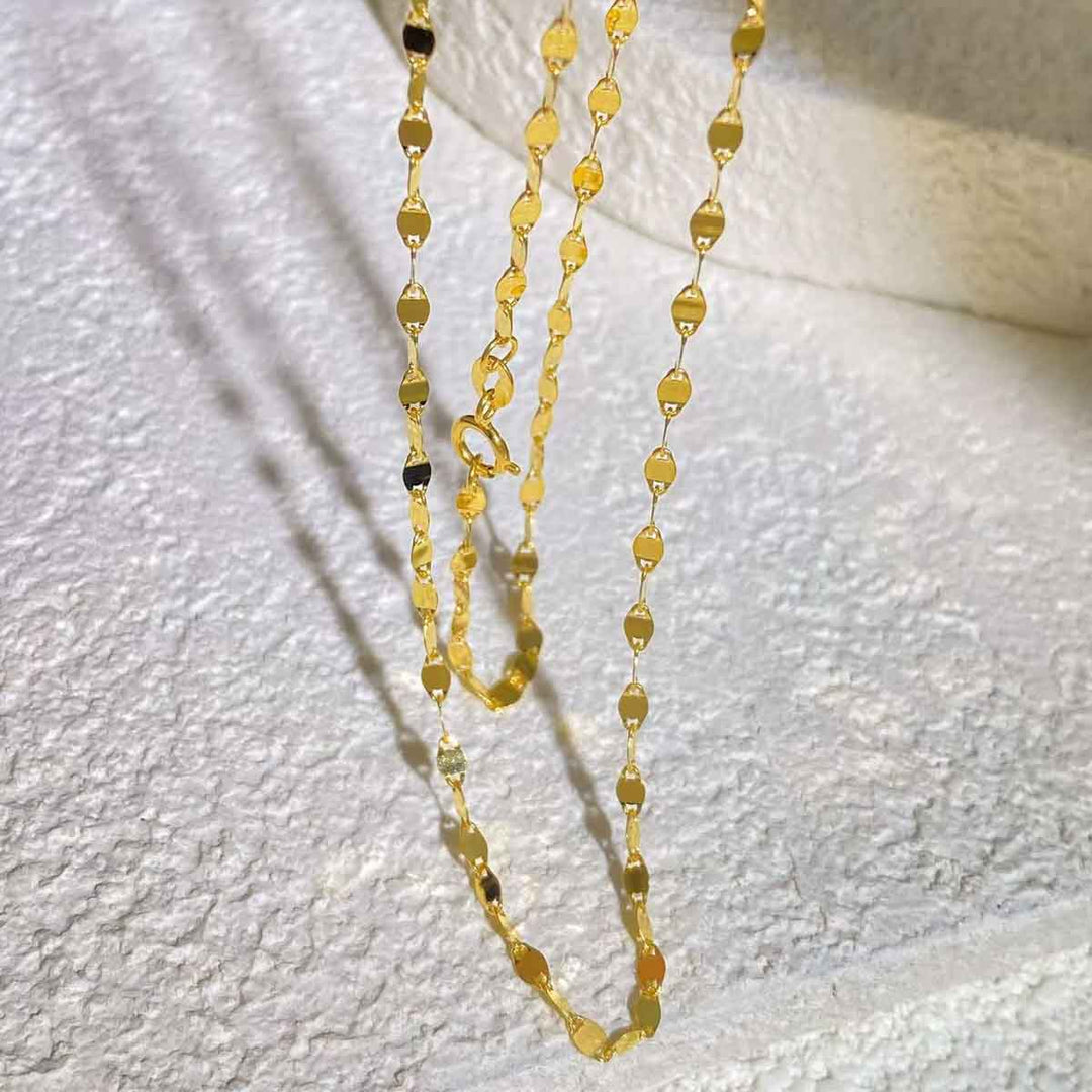 18K Solid Yellow Gold Tile Chain,45cm,2.16-2.22g