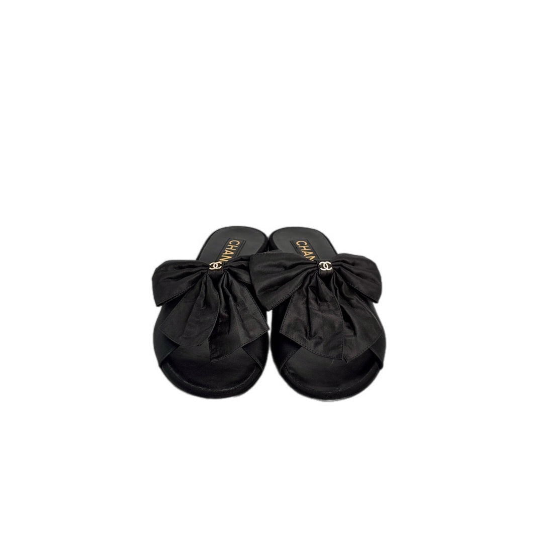 Chanel Black Bow Sandals 37C