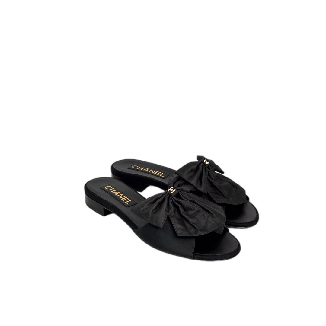 Chanel Black Bow Sandals 37C
