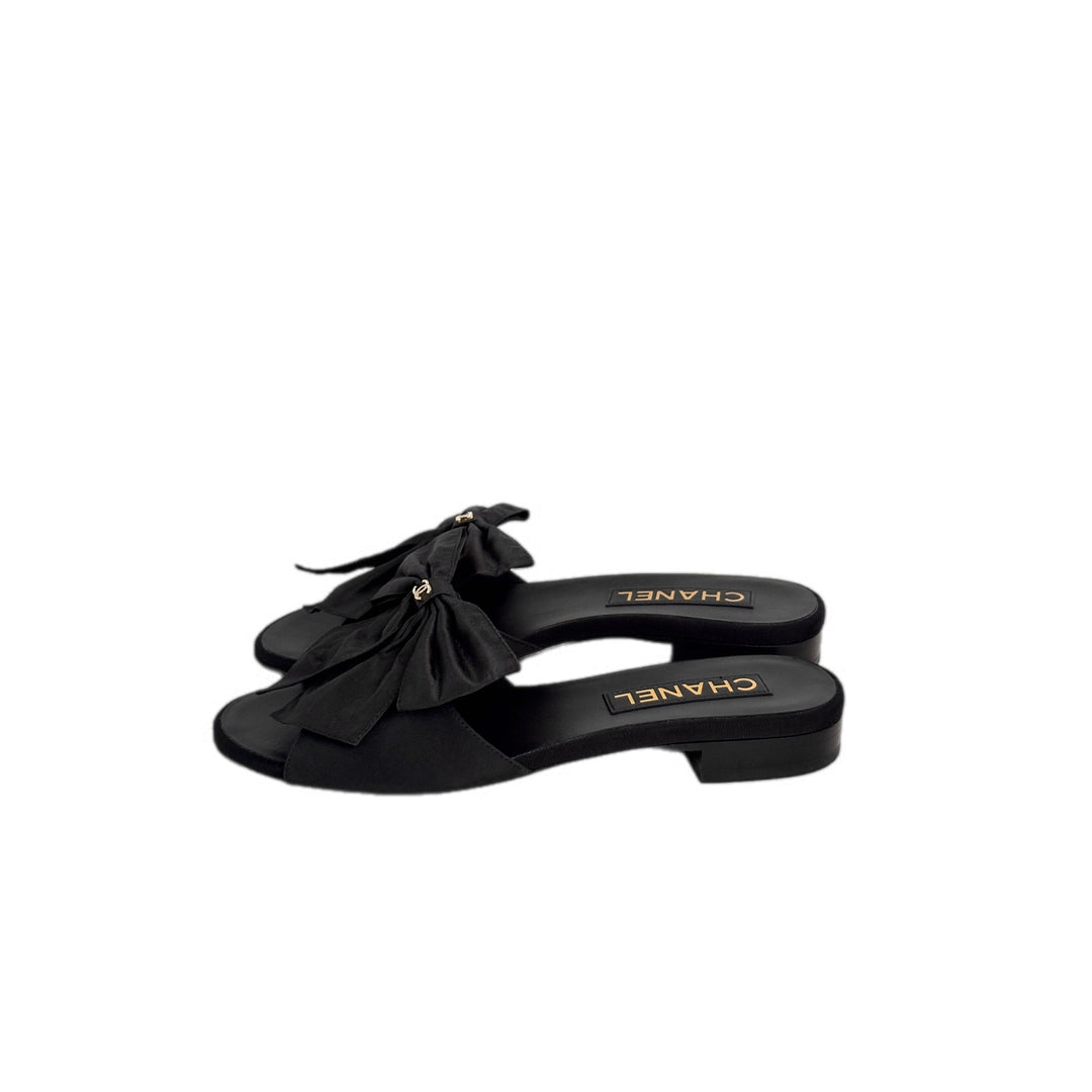 Chanel Black Bow Sandals 37C