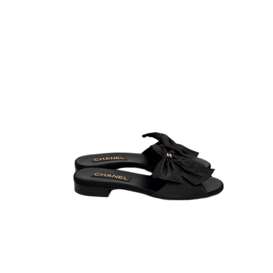 Chanel Black Bow Sandals 37C